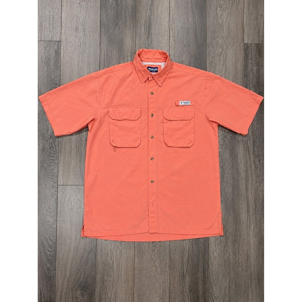 Bimini Bay Outfitters Mens Large Orange Vented Fishing Shirt Button Up